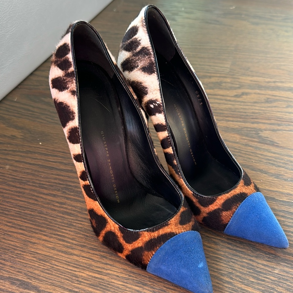 Women’s Giuseppe Zanotti Yvette High Heel Pump Animal Print Calf Hair Cap Toe 38